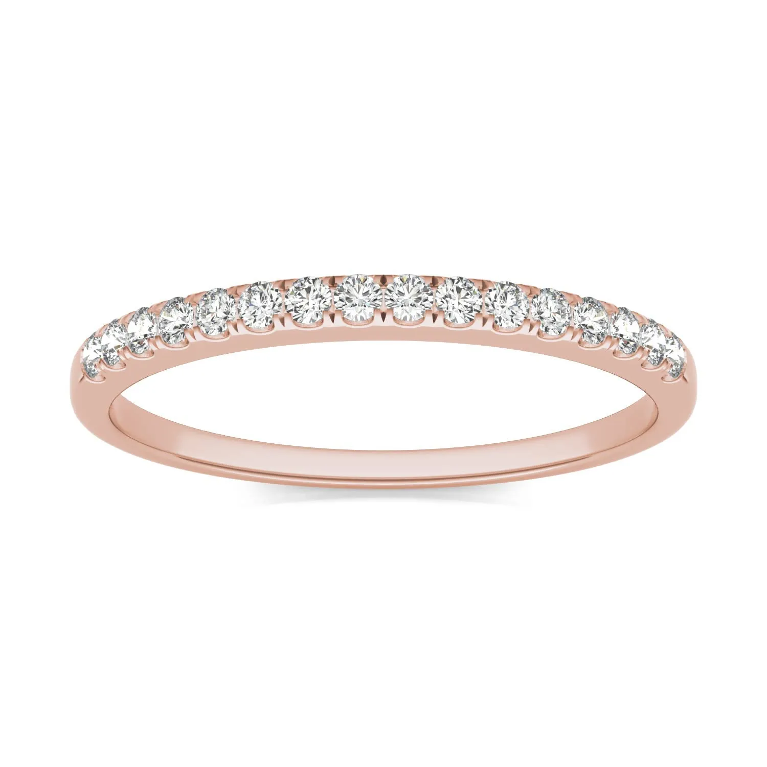 0.16 CTW DEW Round Moissanite Wedding Band in 14K Rose Gold