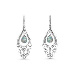 0.60 Cts Opal Dangle Earring in Oxidized 925 Silver