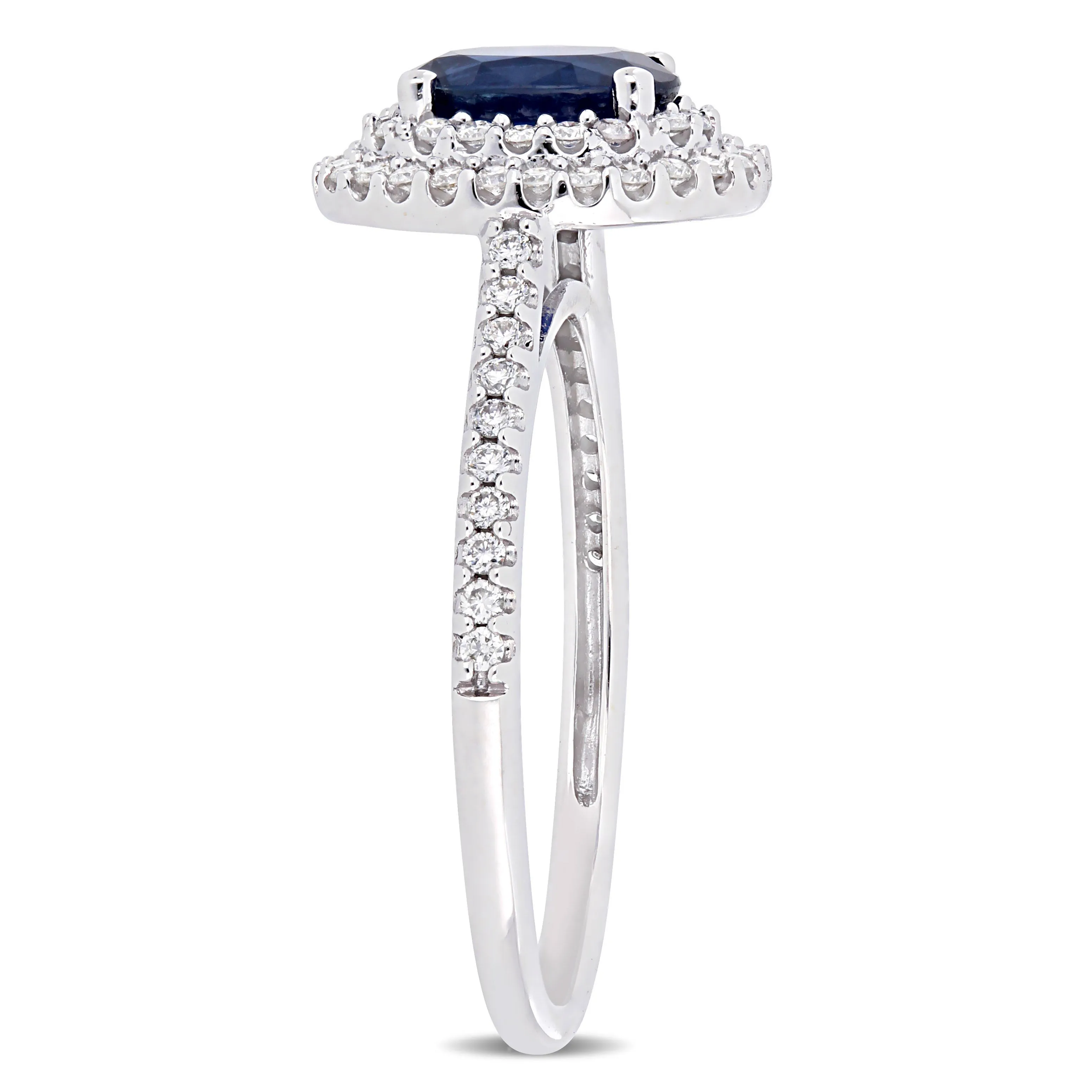 1 CT Blue Sapphire with Diamond Halo Engagement Ring