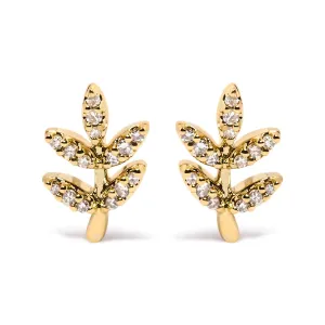 10K Yellow Gold 1/10 Cttw Diamond Accented Leaf and Branch Stud Earrings (H-I Color, I1-I2 Clarity)