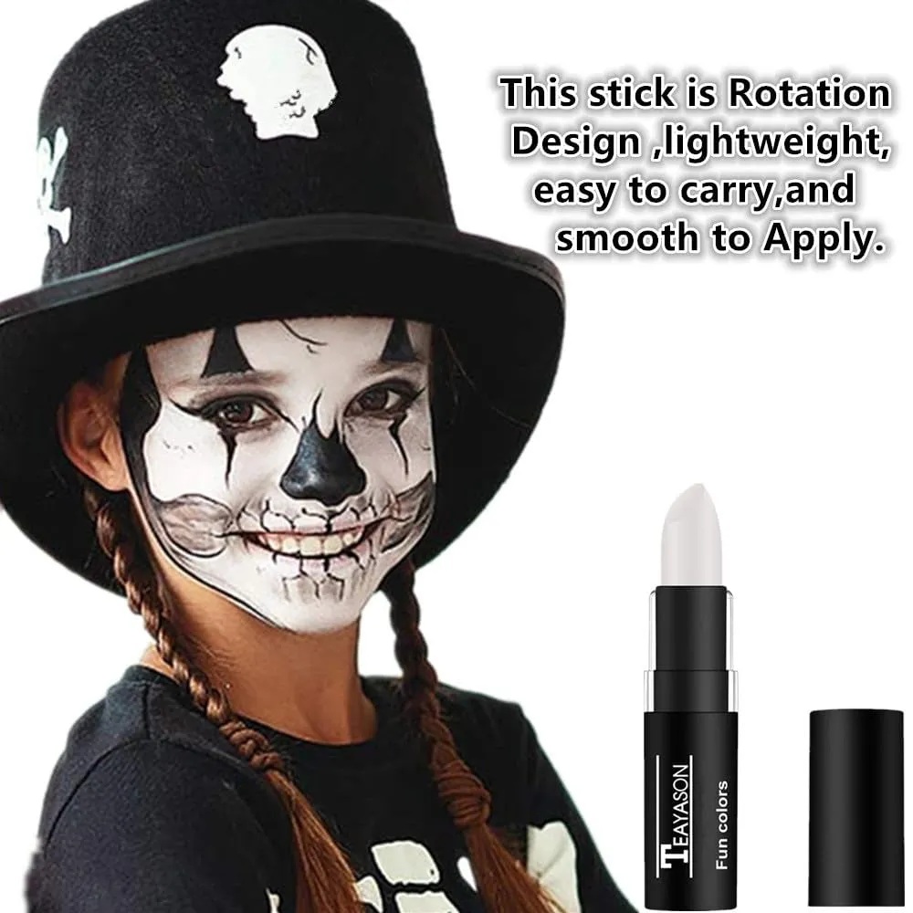 3 PCS Makeup Clown White Cream-Blendable Stick-Eye Black Sticks Face Body Paint Professional Halloween SFX Makeup,Safe Facepaint Nose&Lip Smacking for Sports Festival Make Up(White Black Red)