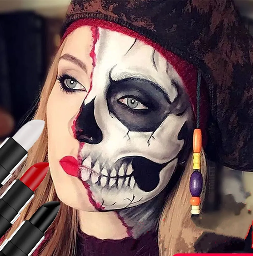 3 PCS Makeup Clown White Cream-Blendable Stick-Eye Black Sticks Face Body Paint Professional Halloween SFX Makeup,Safe Facepaint Nose&Lip Smacking for Sports Festival Make Up(White Black Red)