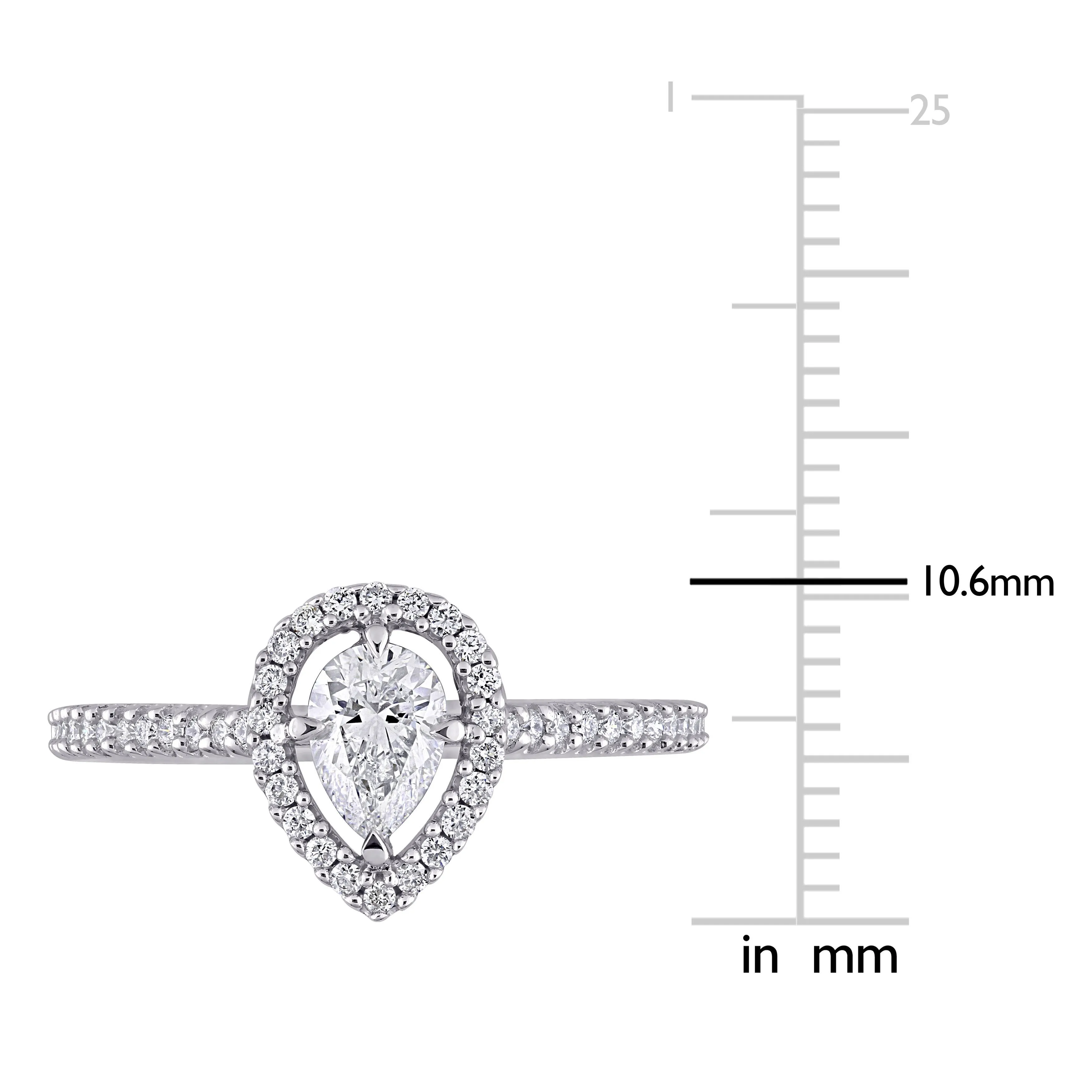 3/4 CT Pear and Round Diamonds TW Fashion Bridal Ring 14k White Gold GH I1