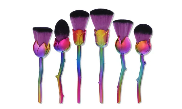 6-Piece Set: Floral  Makeup Brush Set Premium Synthetic Powder Foundation Contour Blush Brushes