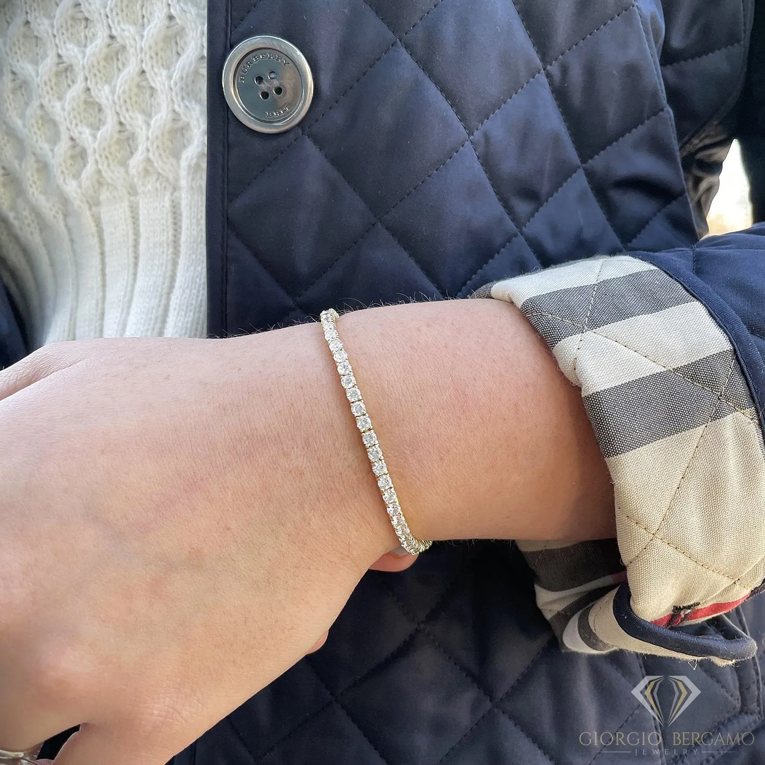 925 Sterling Silver 3mm Round Cut Tennis Bracelet, Yellow Gold Plated
