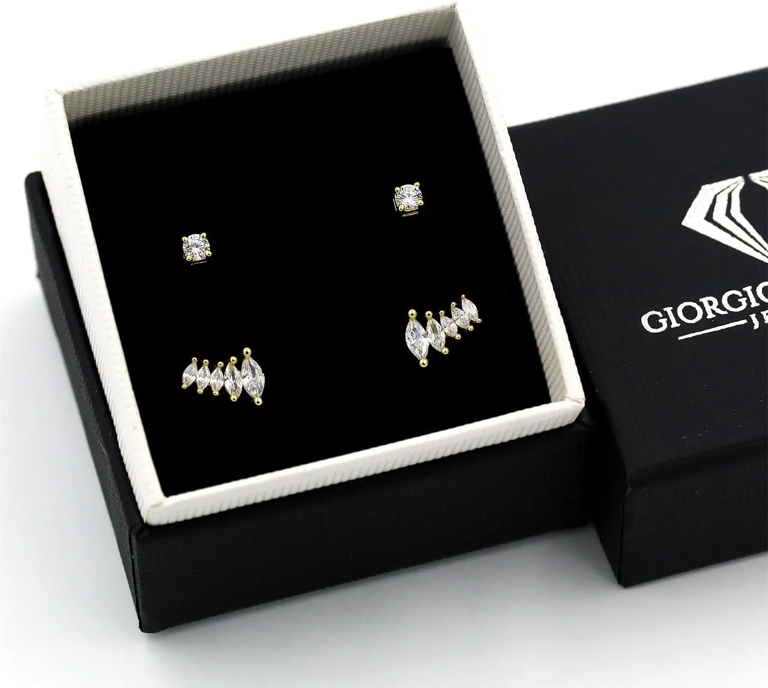 925 Sterling Silver CZ Ear Crawler & Solitaire Stud Earring Set