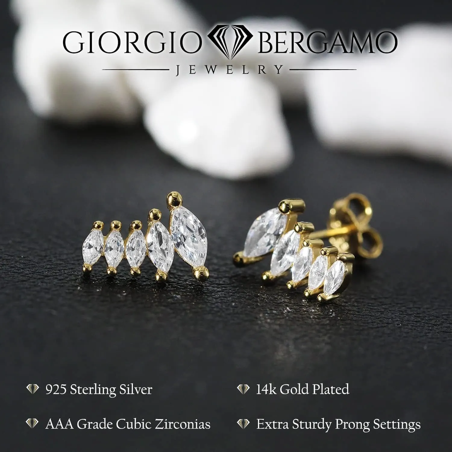 925 Sterling Silver CZ Ear Crawler & Solitaire Stud Earring Set
