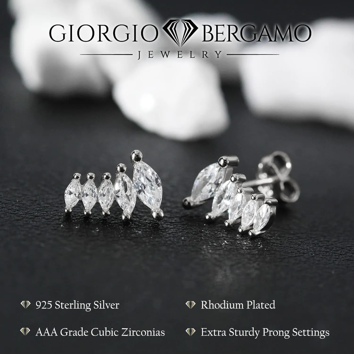 925 Sterling Silver CZ Ear Crawler & Solitaire Stud Earring Set