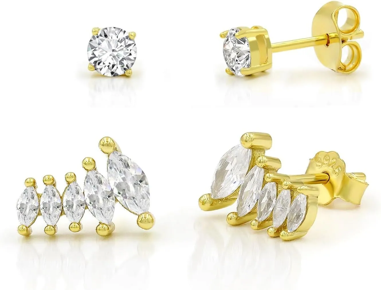 925 Sterling Silver CZ Ear Crawler & Solitaire Stud Earring Set