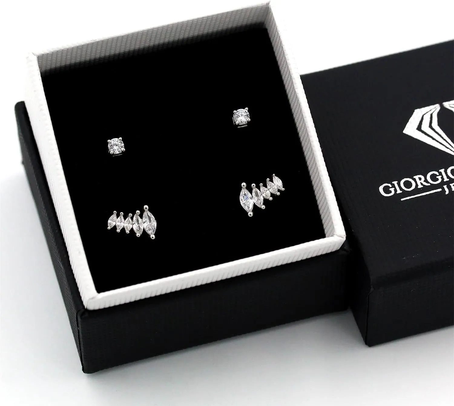 925 Sterling Silver CZ Ear Crawler & Solitaire Stud Earring Set