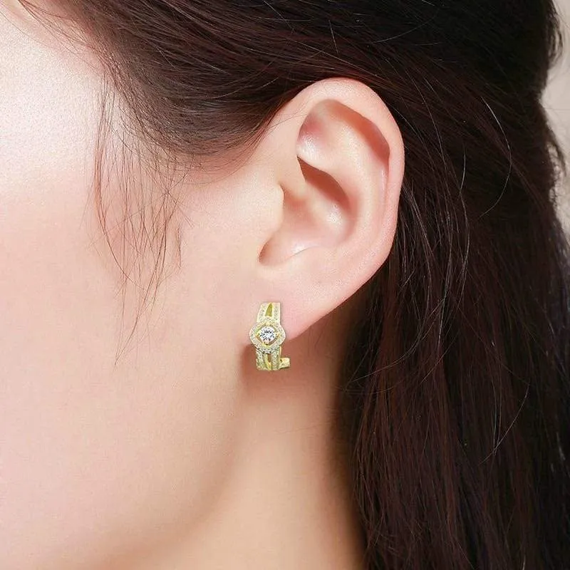 925 Sterling Silver Gold Plated Double Row Diamond Huggie Earrings