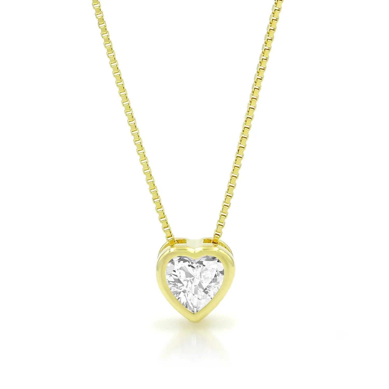 925 Sterling Silver Gold Plated Heart Bezel Minimalist Pendant Necklace