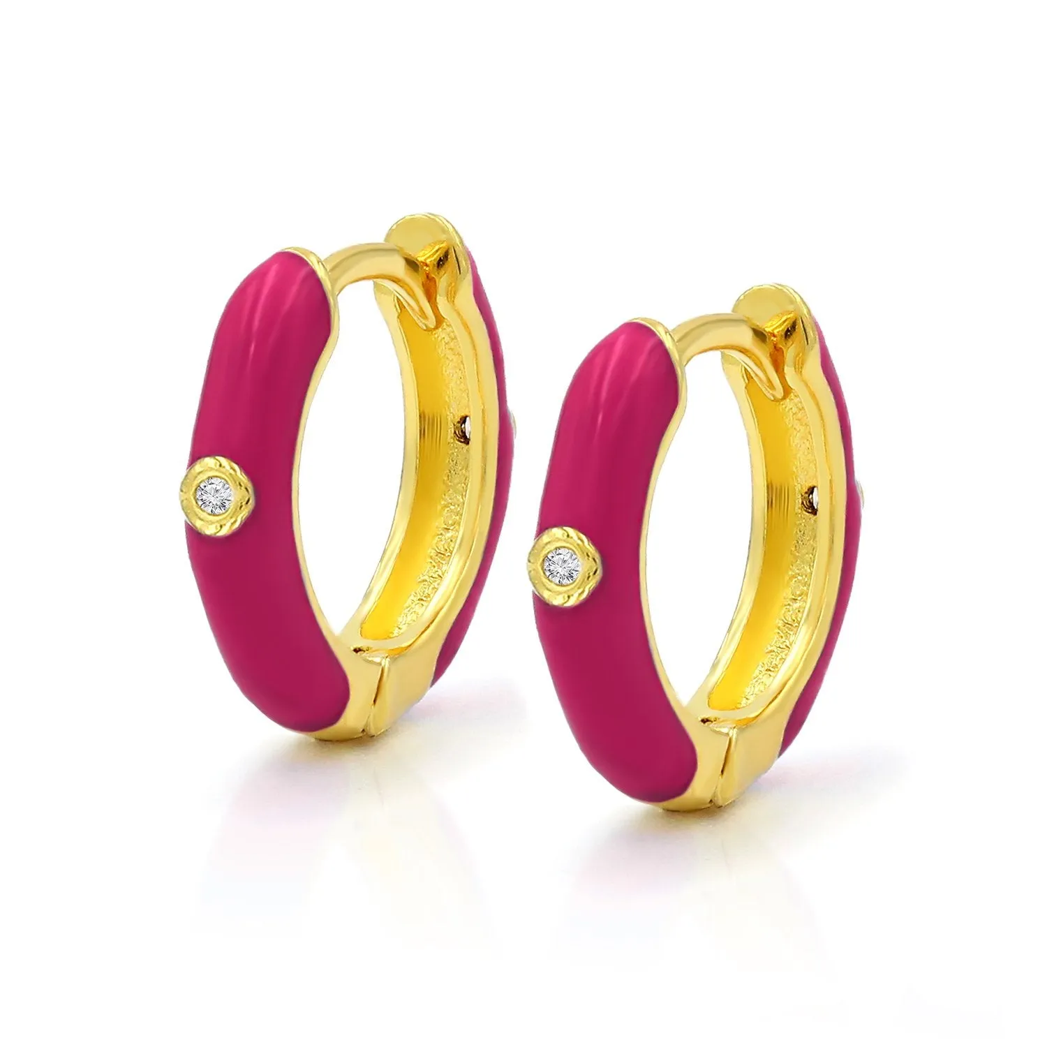 925 Sterling Silver Gold Plated Minimalist Enamel Colored Hoop Earrings