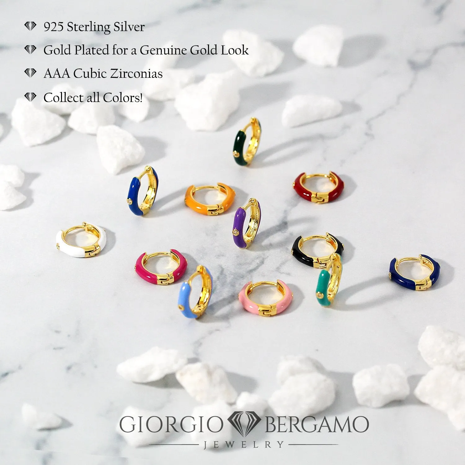 925 Sterling Silver Gold Plated Minimalist Enamel Colored Hoop Earrings