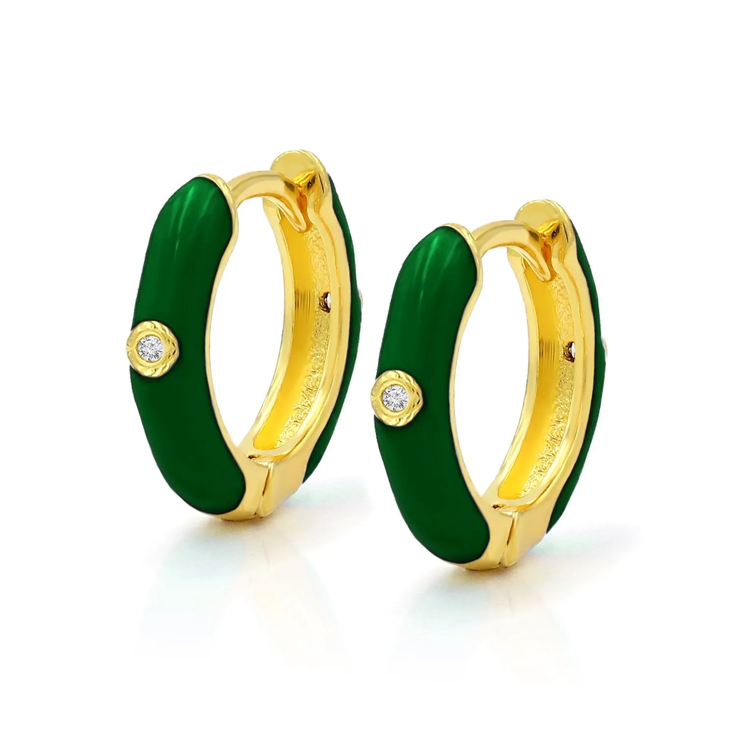 925 Sterling Silver Gold Plated Minimalist Enamel Colored Hoop Earrings