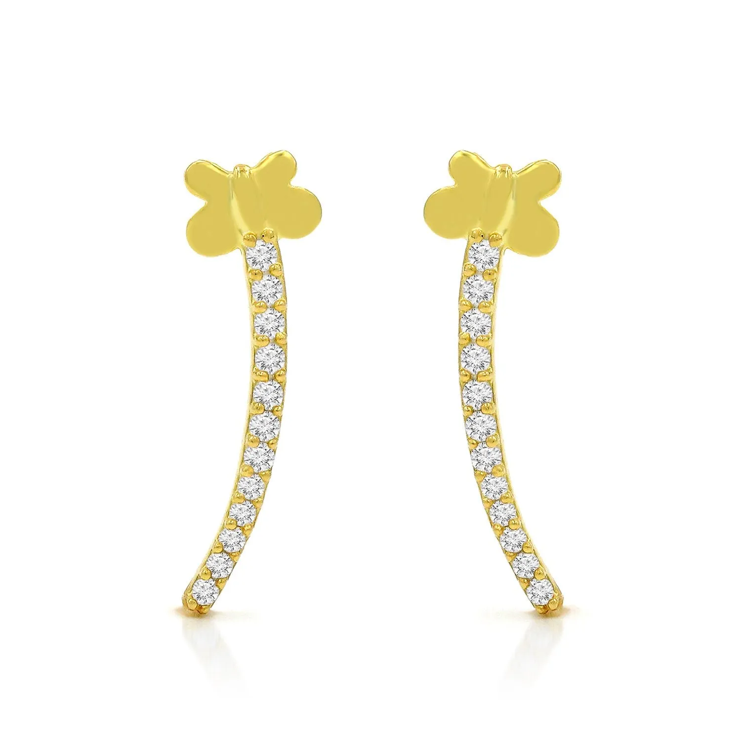 925 Sterling Silver Yellow Gold Plated Butterfly Curved Bar Stud Earrings