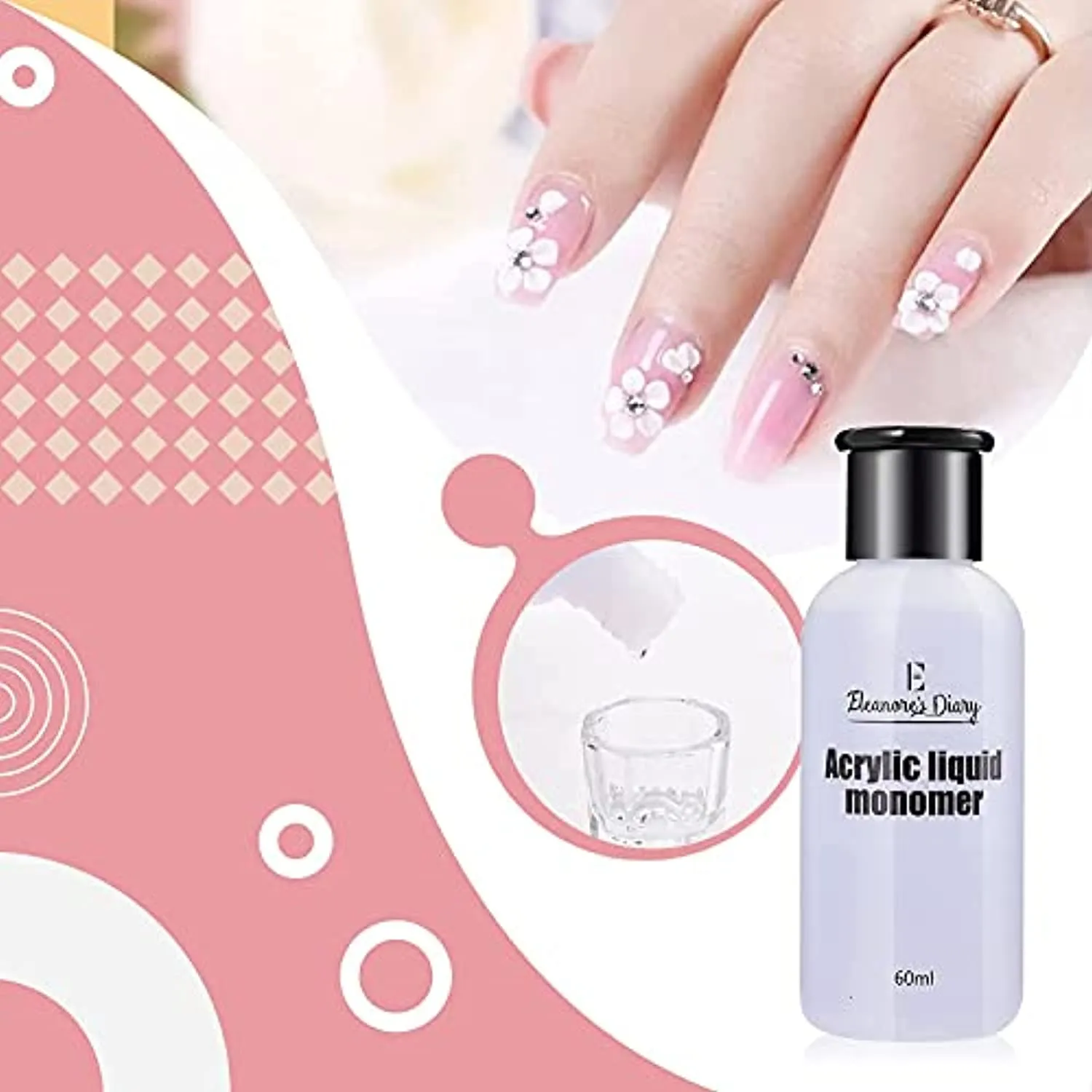 Acrylic Powder and Liquid Set, Eleanore's Diary Nail Powder Extension Set with Liquid Monomer Base Coat Top Coat Acrylic Nail Brush Nail Forms Nail File, 3 Colors Nail Powder Kit, Gift for Women
