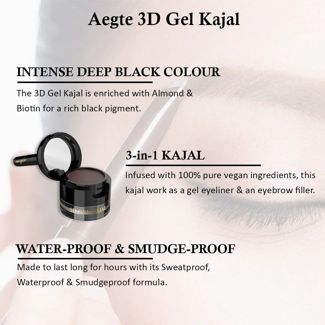Aegte 3D Gel Kajal (3 in 1 Kajal-Gel Eyeliner-Eyebrow Filler) with Almond & Biotin 8gm