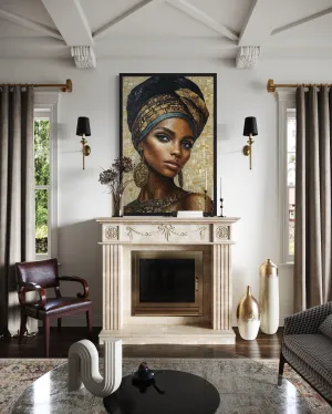 African Woman Mosaic Style Beauty Portrait Framed Canvas Wall Art