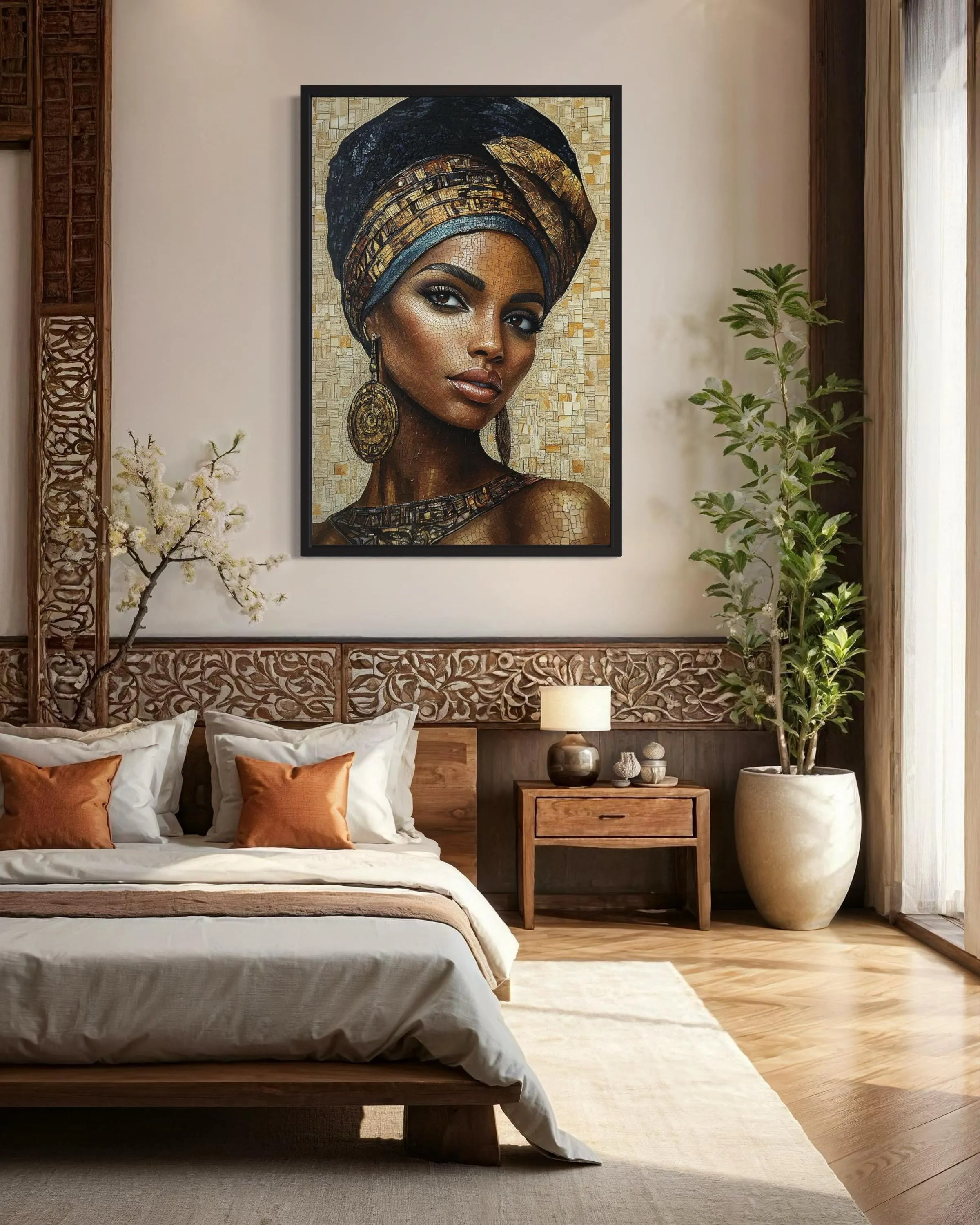 African Woman Mosaic Style Beauty Portrait Framed Canvas Wall Art