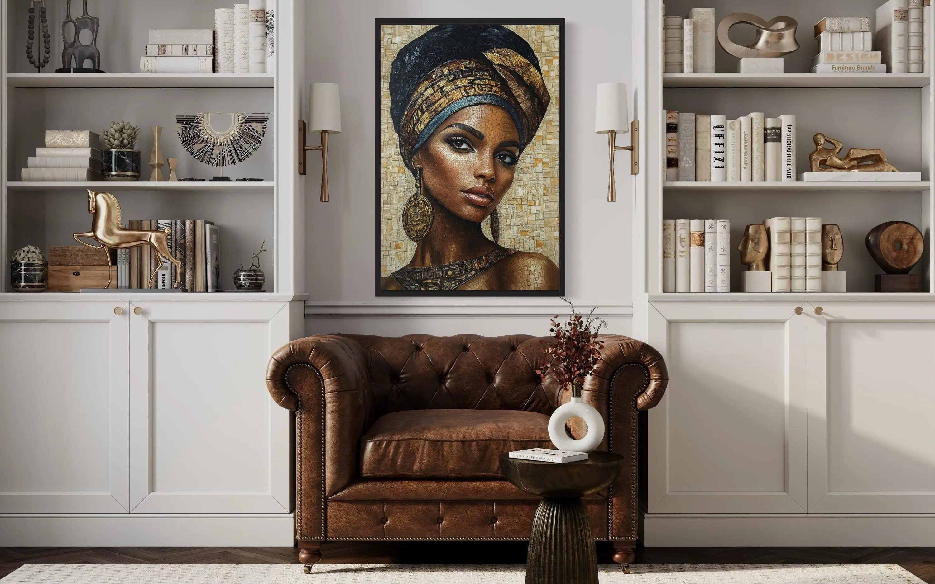 African Woman Mosaic Style Beauty Portrait Framed Canvas Wall Art