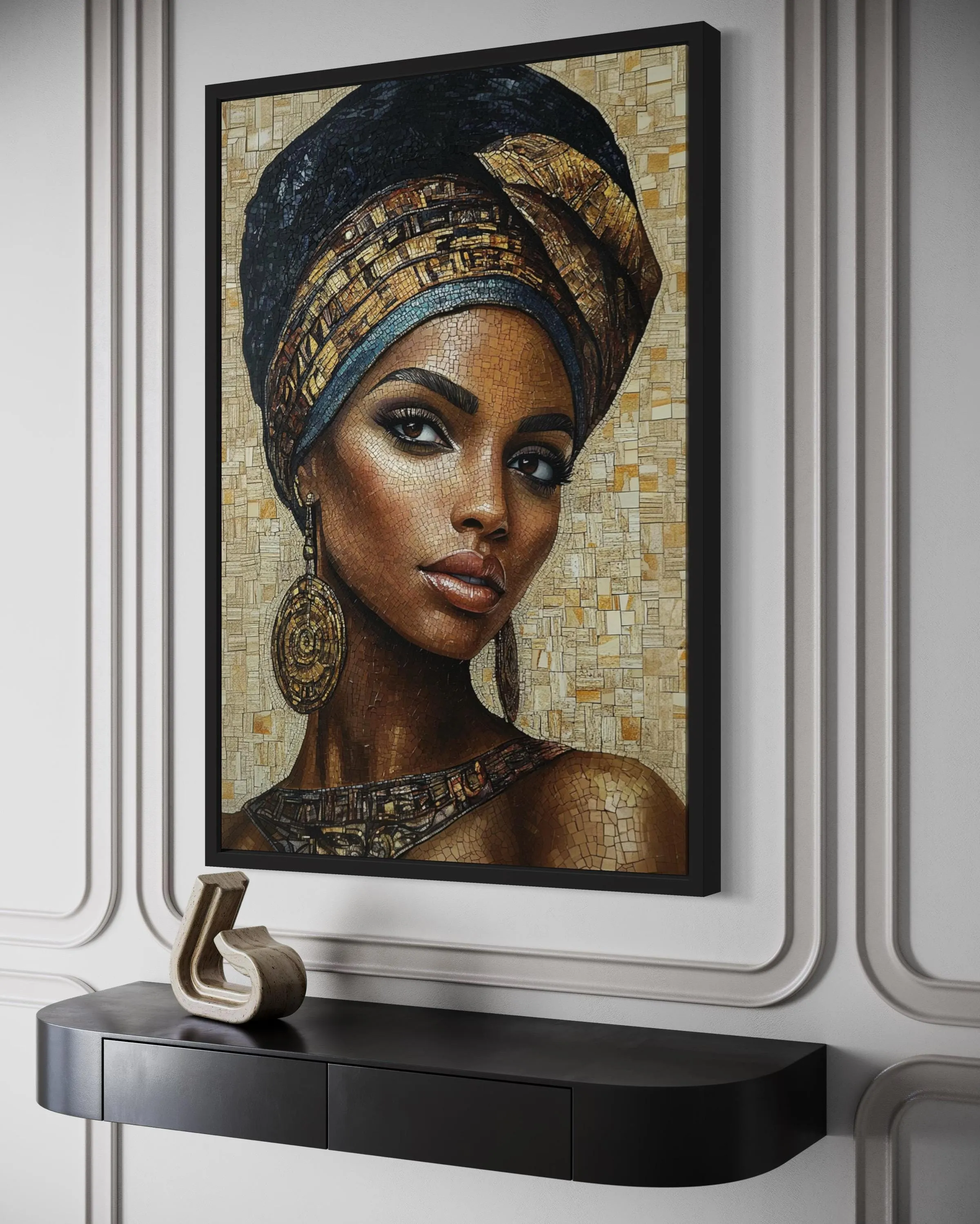 African Woman Mosaic Style Beauty Portrait Framed Canvas Wall Art