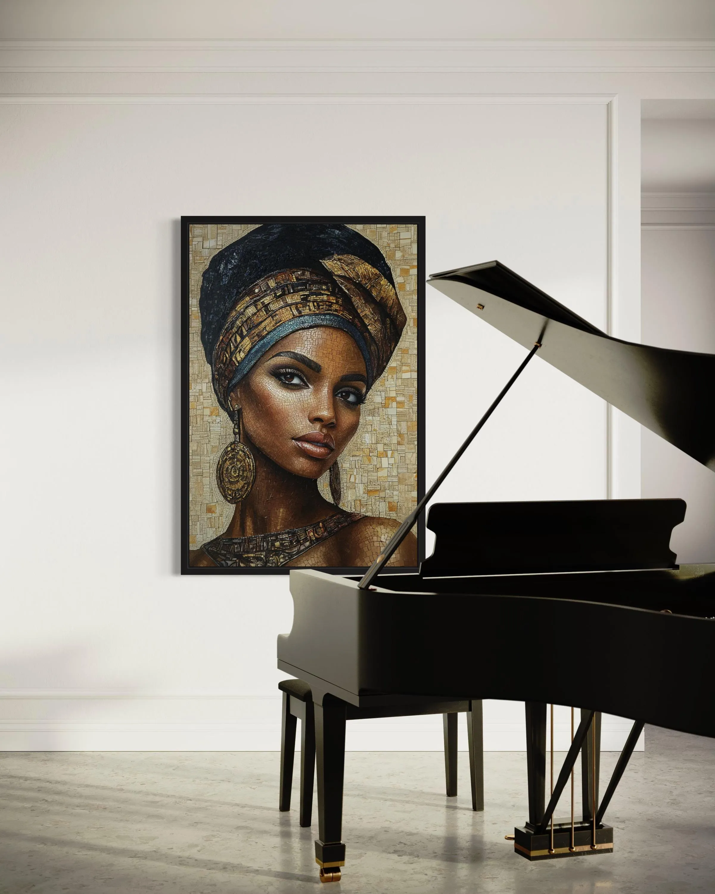 African Woman Mosaic Style Beauty Portrait Framed Canvas Wall Art