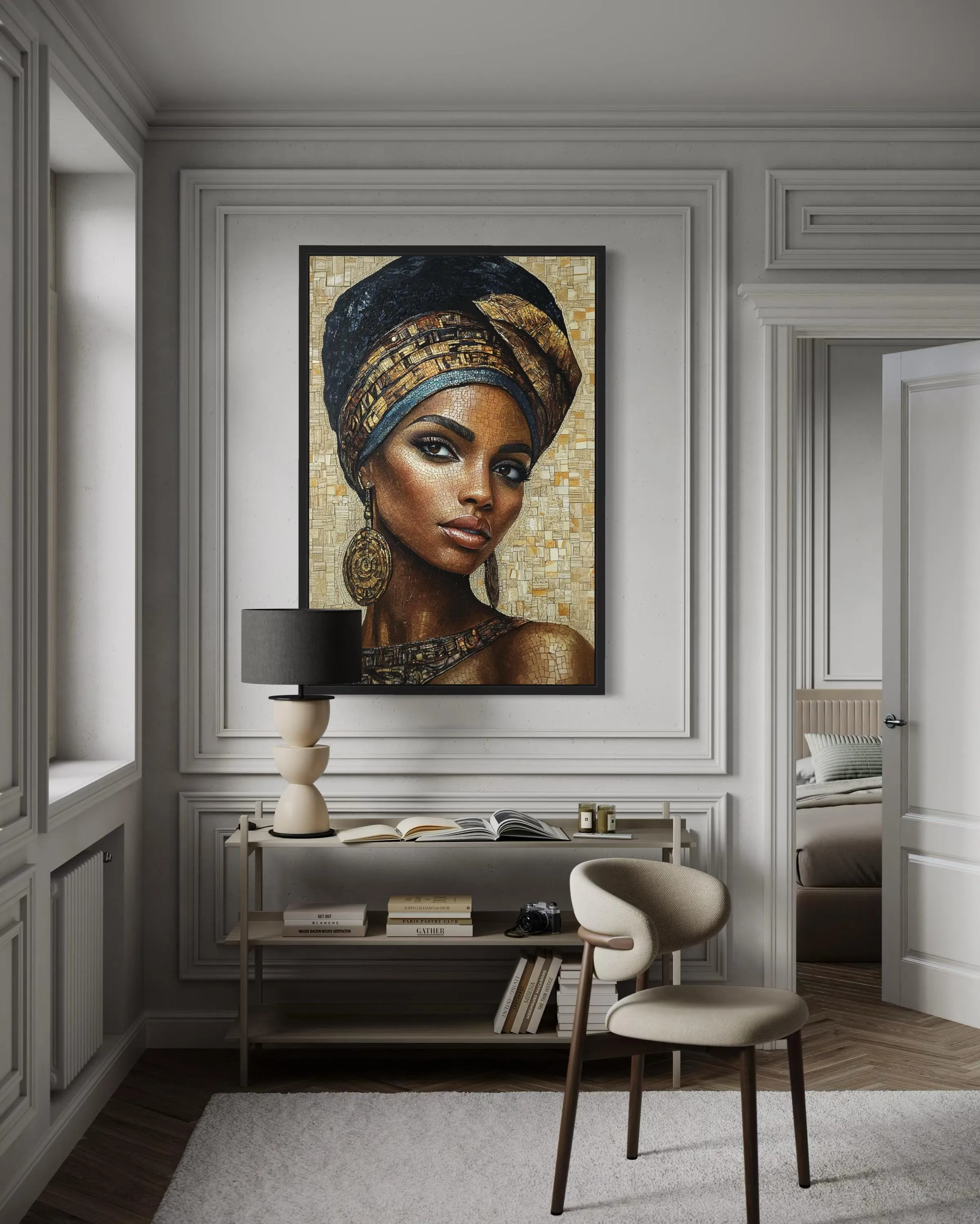 African Woman Mosaic Style Beauty Portrait Framed Canvas Wall Art
