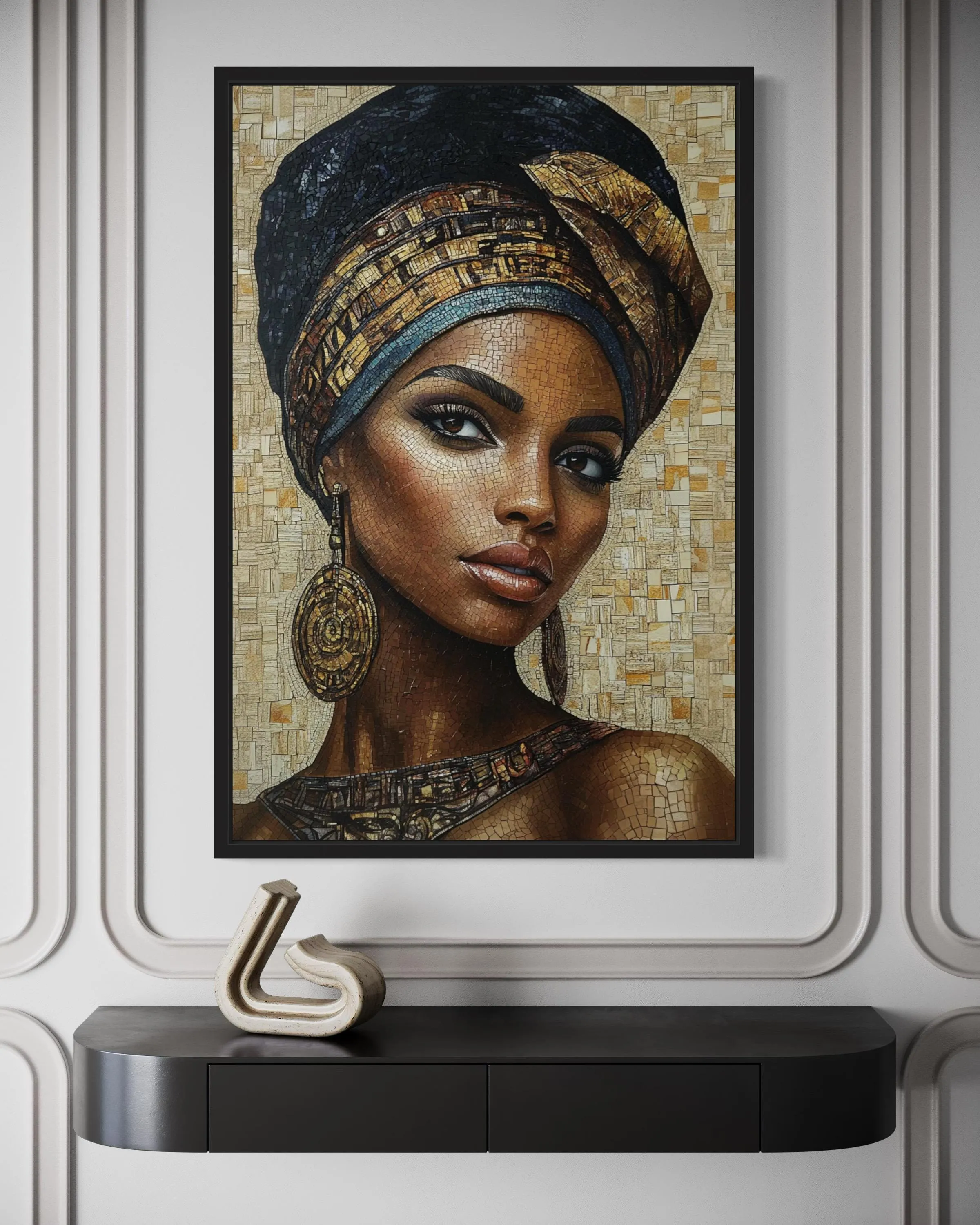 African Woman Mosaic Style Beauty Portrait Framed Canvas Wall Art