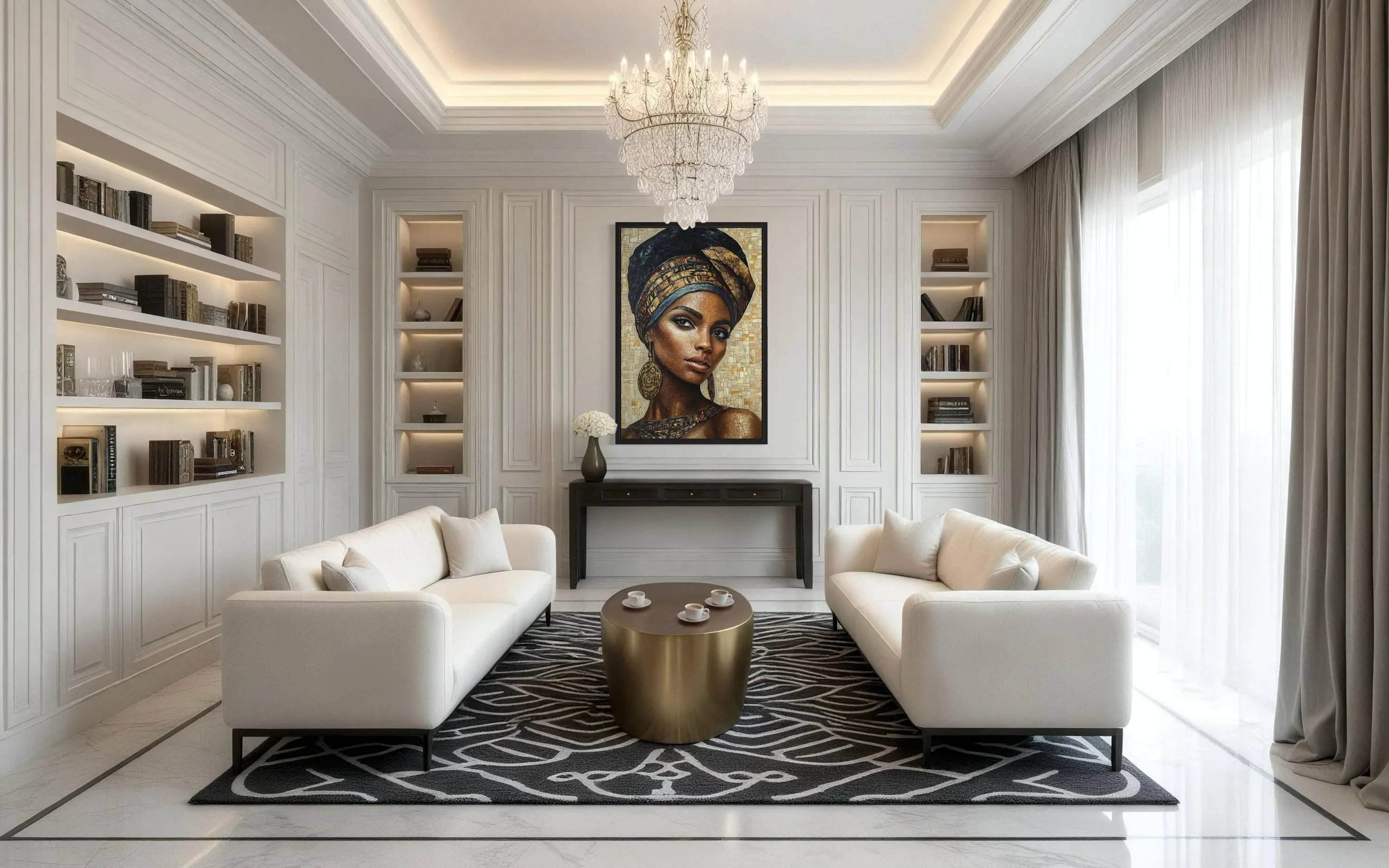 African Woman Mosaic Style Beauty Portrait Framed Canvas Wall Art
