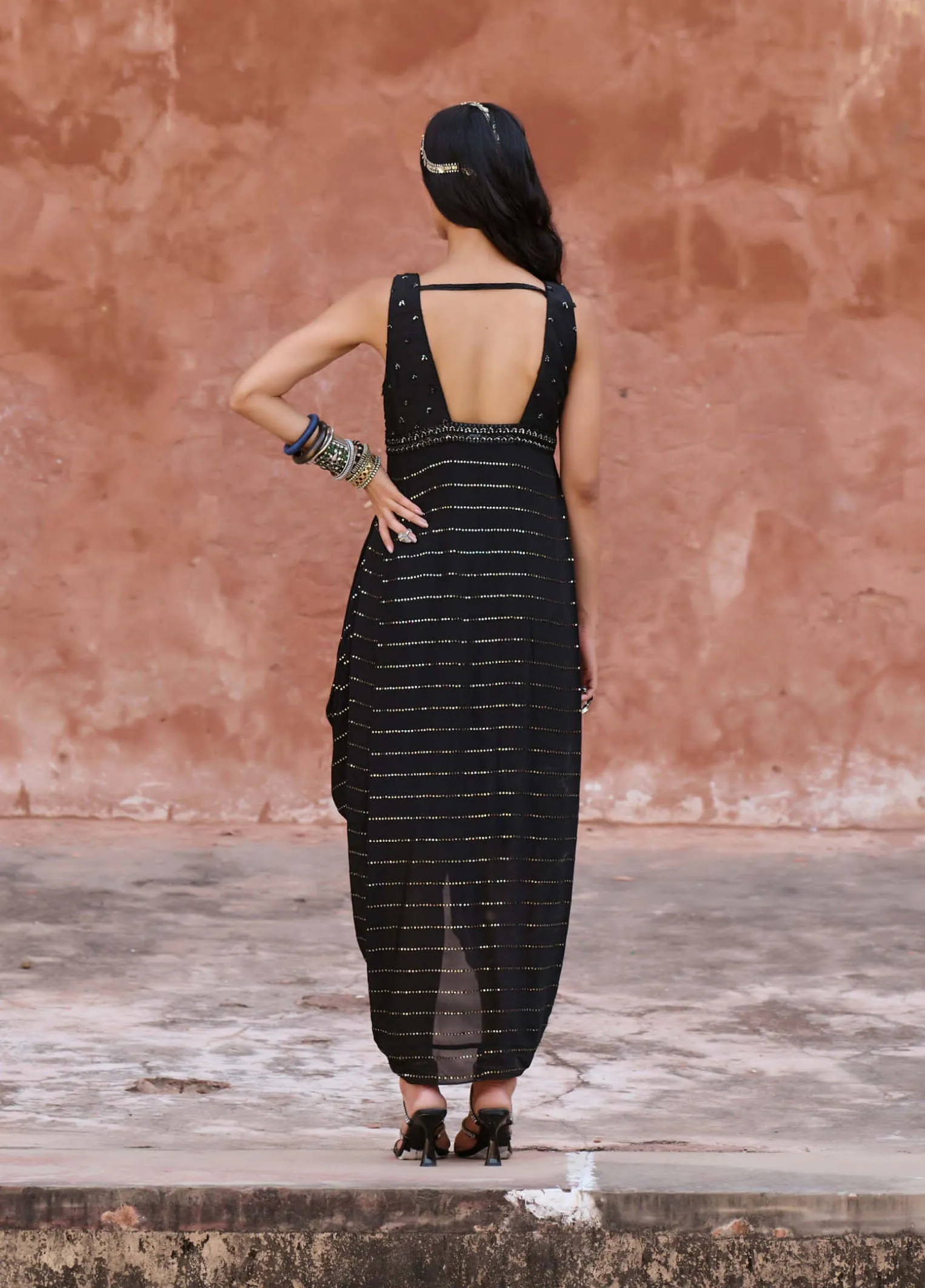 Alder black draped dress
