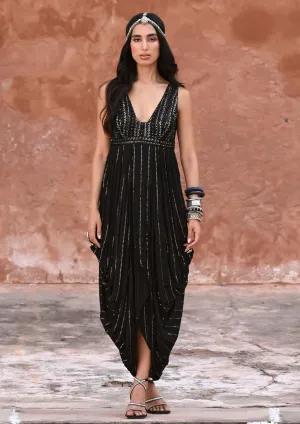 Alder black draped dress