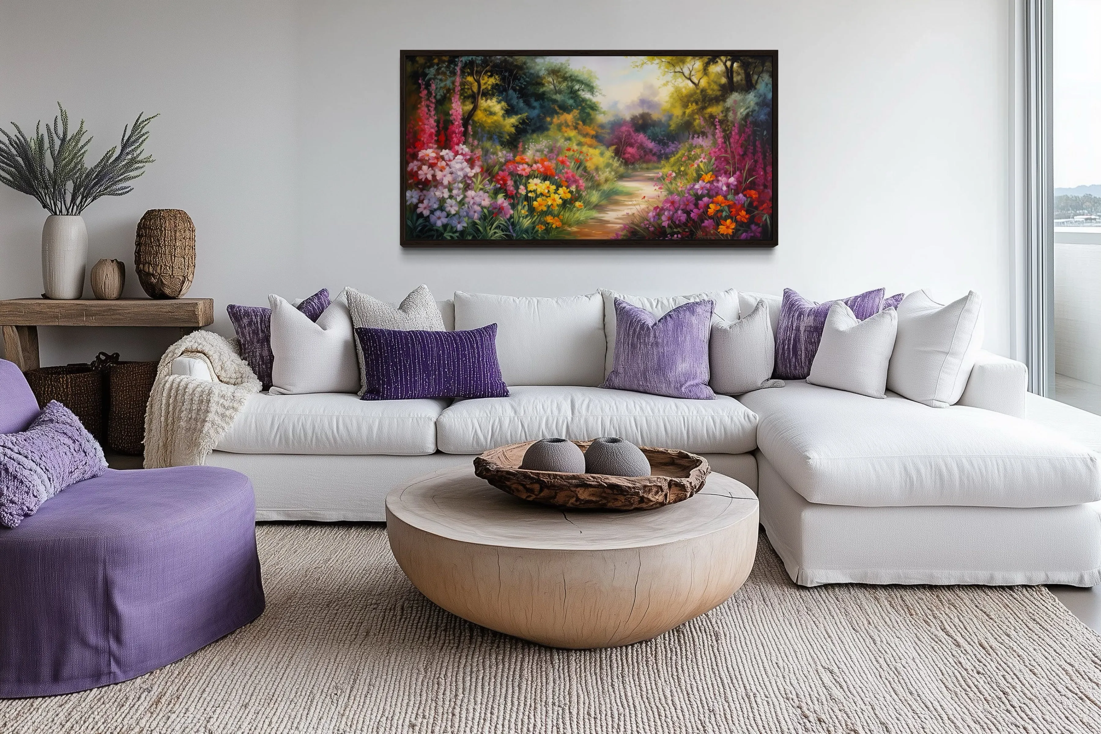 Antique Flower Garden Colorful Framed Canvas Wall Art