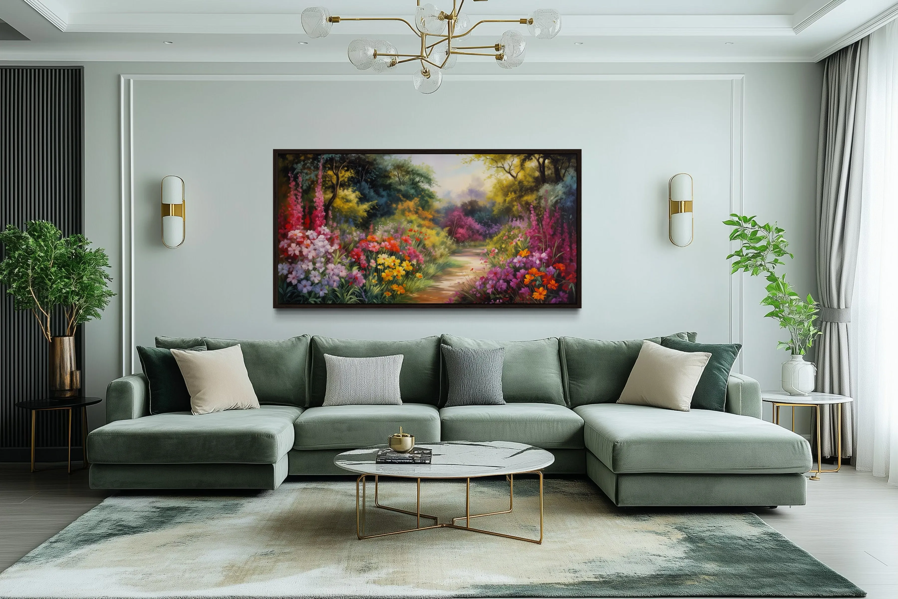 Antique Flower Garden Colorful Framed Canvas Wall Art