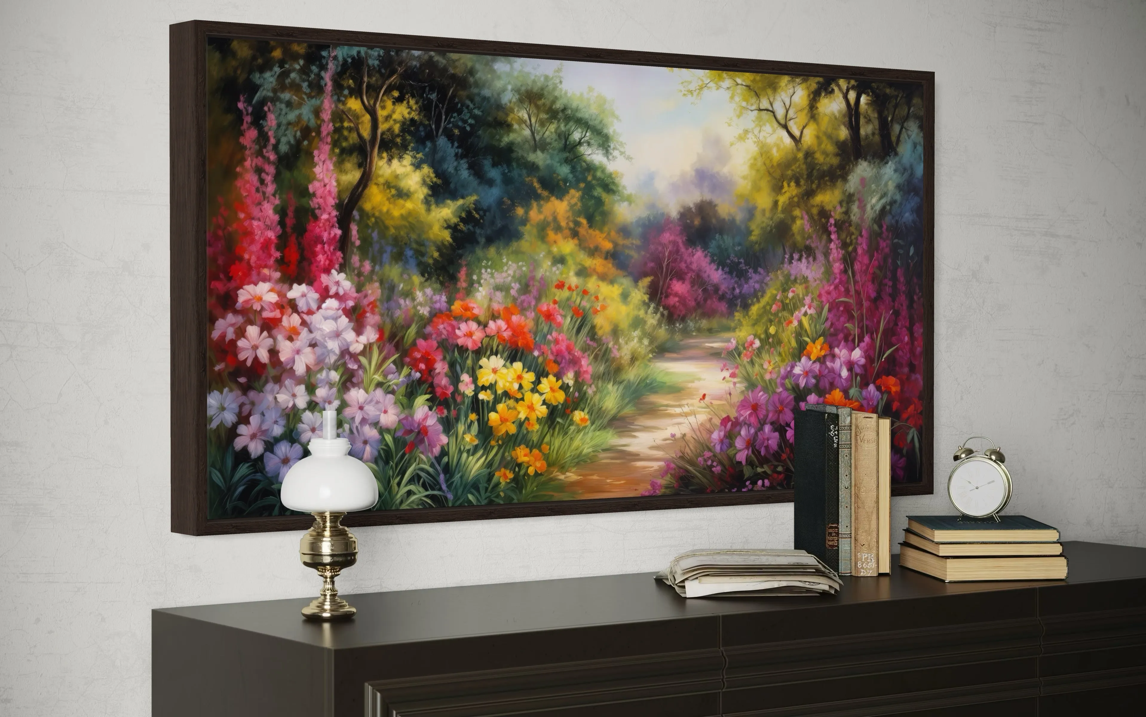 Antique Flower Garden Colorful Framed Canvas Wall Art