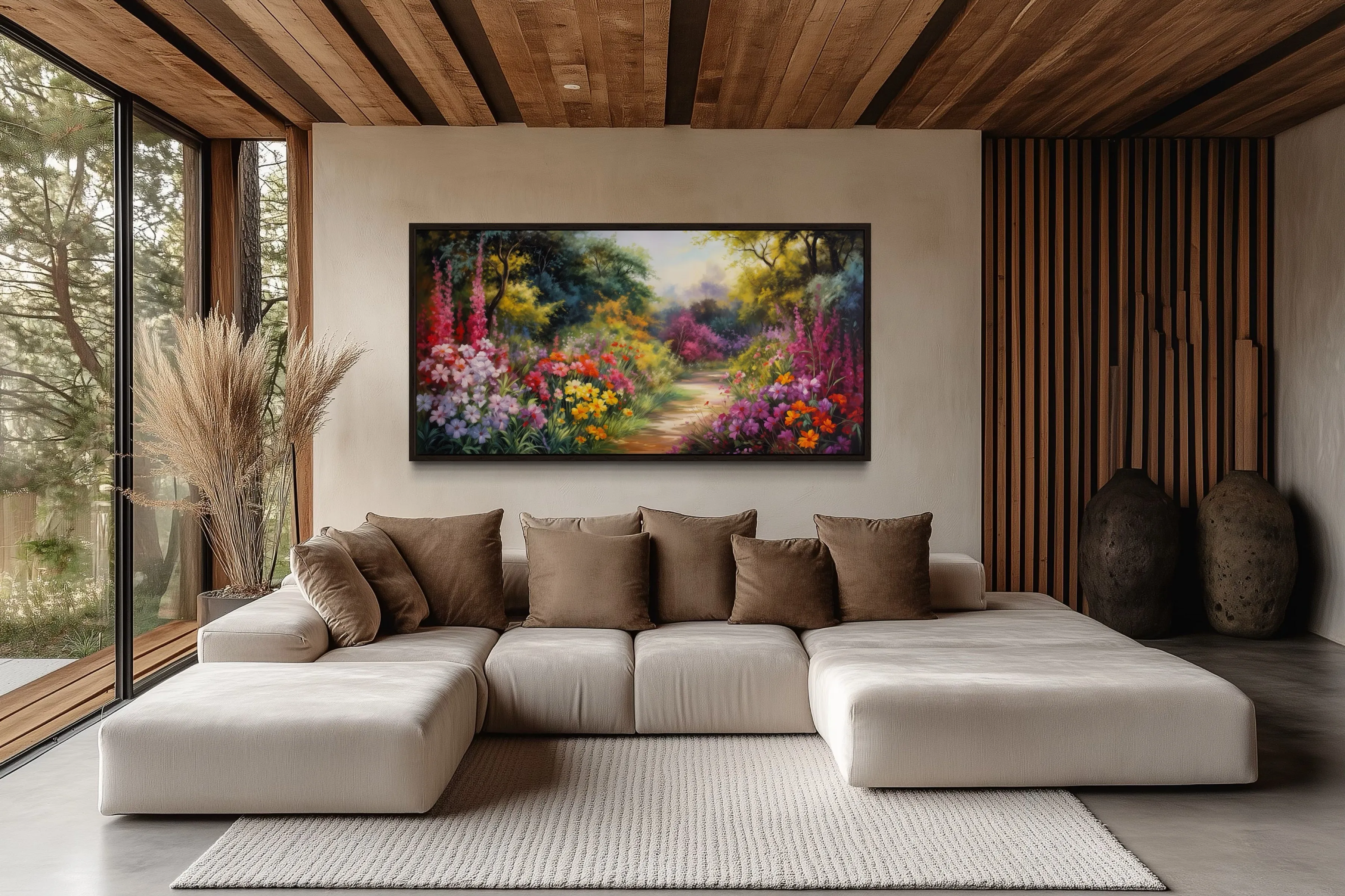 Antique Flower Garden Colorful Framed Canvas Wall Art
