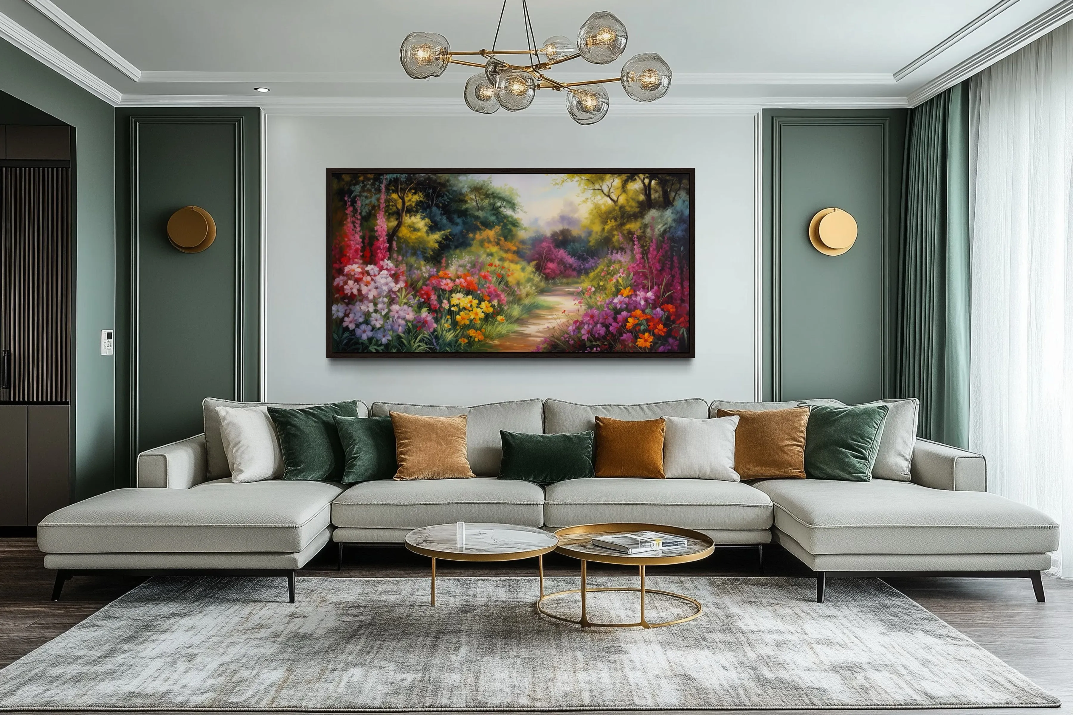Antique Flower Garden Colorful Framed Canvas Wall Art