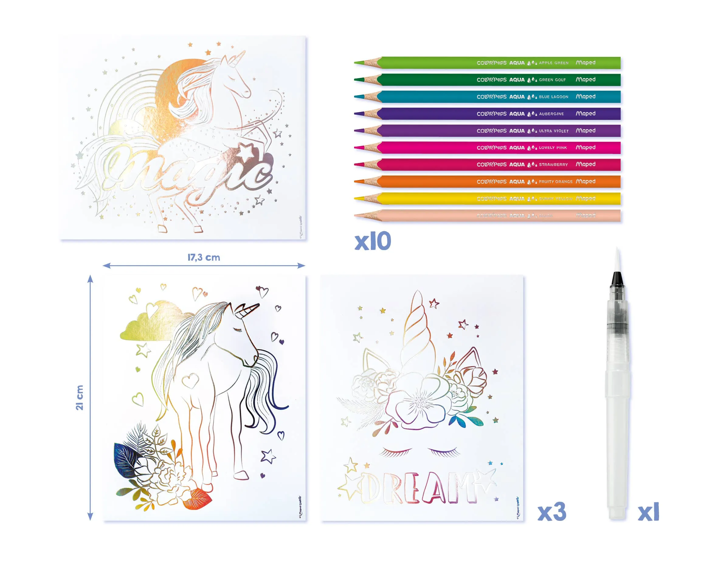Aqua'Art Unicorn Metallized Watercolor Drawings 14 Piece Kit