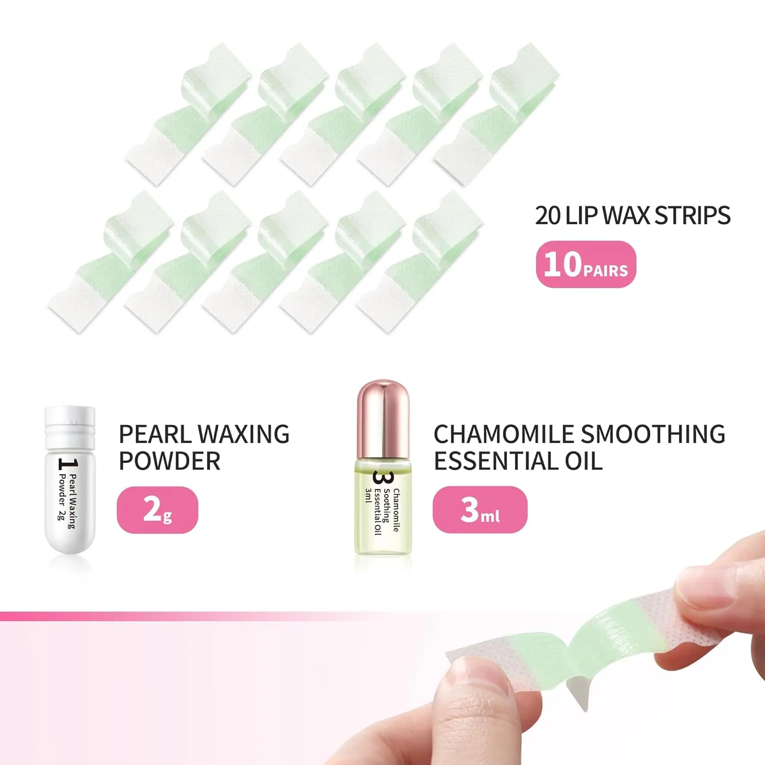 Beauty7 Lip Wax Strips Lip Hair Removal Wax Strips for Sensitive All Skin Types Women 20 pcs with Pearl Powder Essential Oil