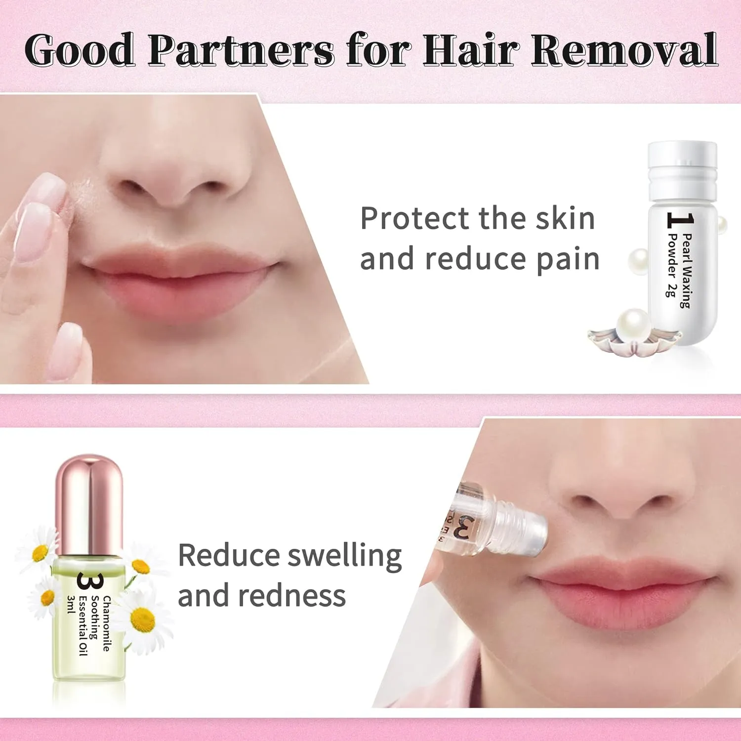 Beauty7 Lip Wax Strips Lip Hair Removal Wax Strips for Sensitive All Skin Types Women 20 pcs with Pearl Powder Essential Oil