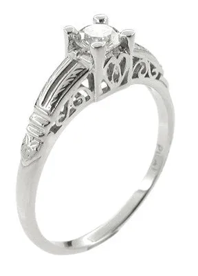 Beresford Art Deco Filigree Solitaire Engraved Diamond Engagement Ring in Platinum