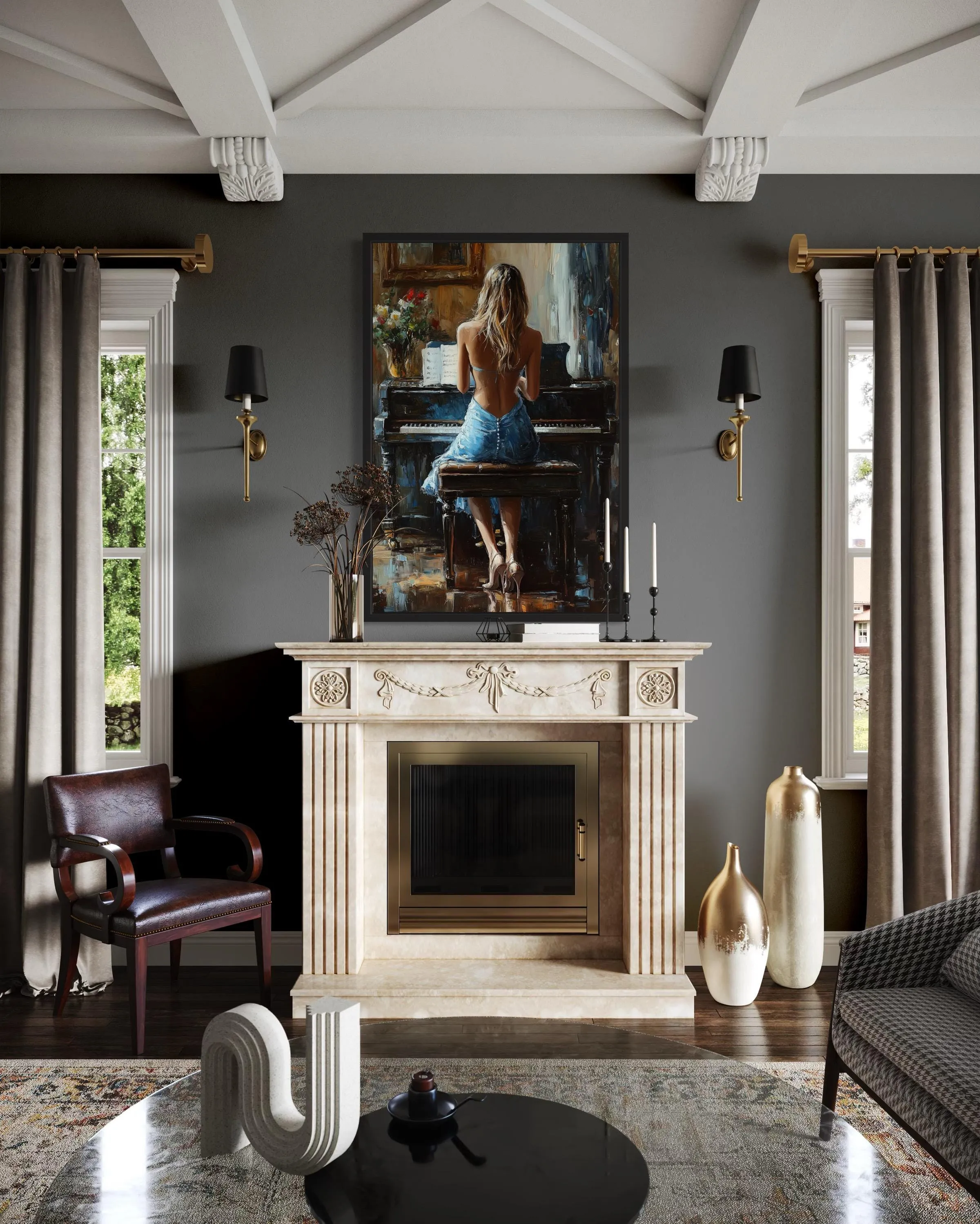Blonde Woman Playing Piano Wall Art