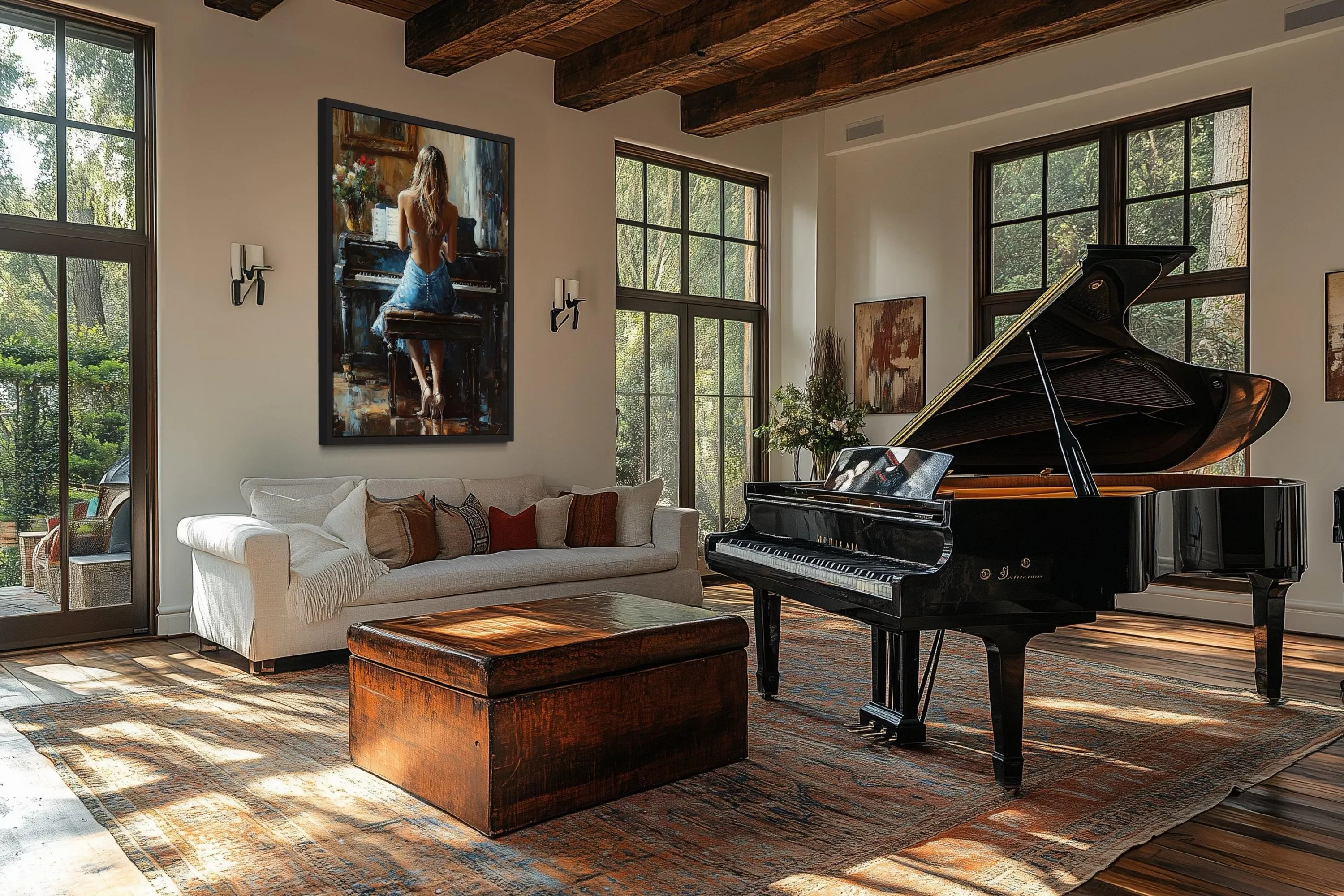Blonde Woman Playing Piano Wall Art
