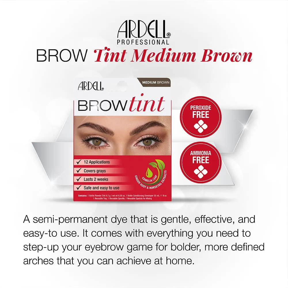 Brow Tint Medium Brown, Longer-Lasting, Semi-Permanent Brow Dye, with Natural Extracts, Complete Brow Tinting Kit, 1 Pack