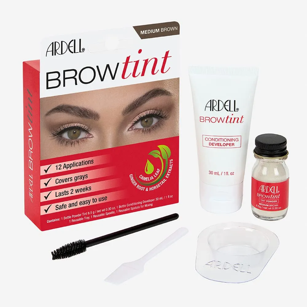 Brow Tint Medium Brown, Longer-Lasting, Semi-Permanent Brow Dye, with Natural Extracts, Complete Brow Tinting Kit, 1 Pack