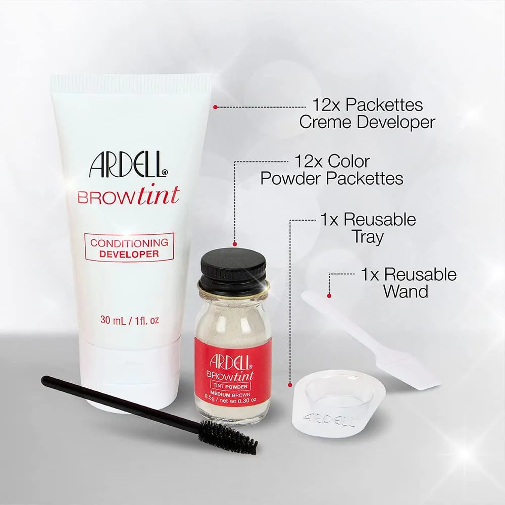 Brow Tint Medium Brown, Longer-Lasting, Semi-Permanent Brow Dye, with Natural Extracts, Complete Brow Tinting Kit, 1 Pack