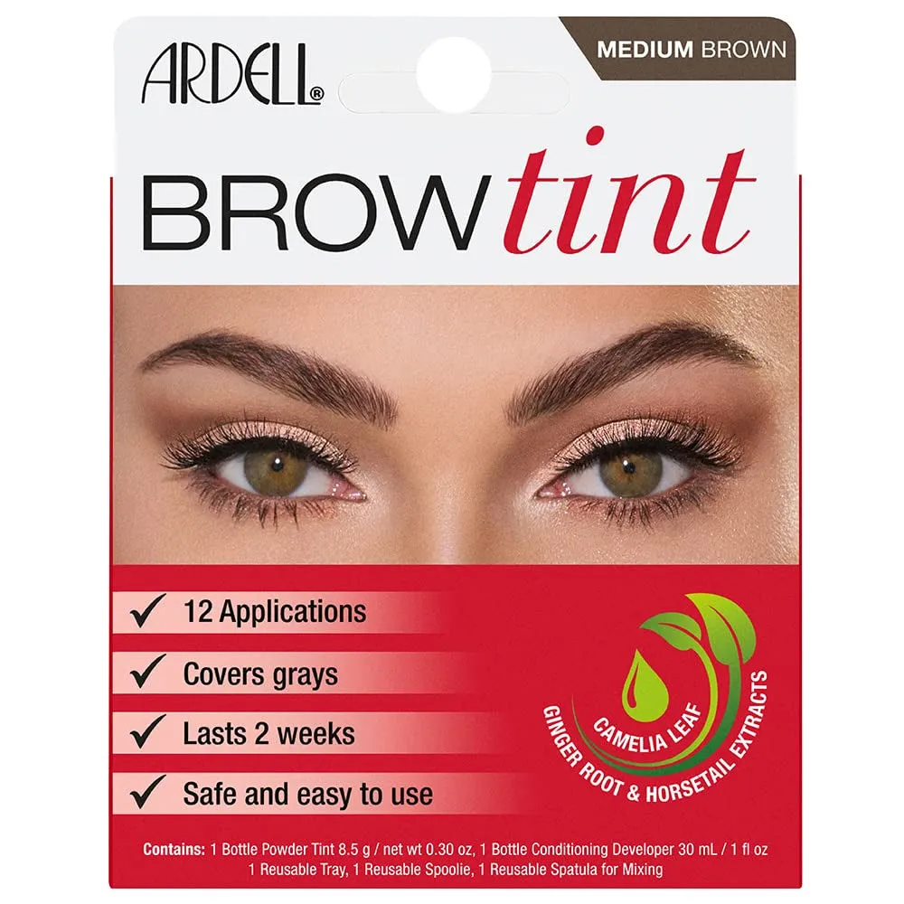Brow Tint Medium Brown, Longer-Lasting, Semi-Permanent Brow Dye, with Natural Extracts, Complete Brow Tinting Kit, 1 Pack
