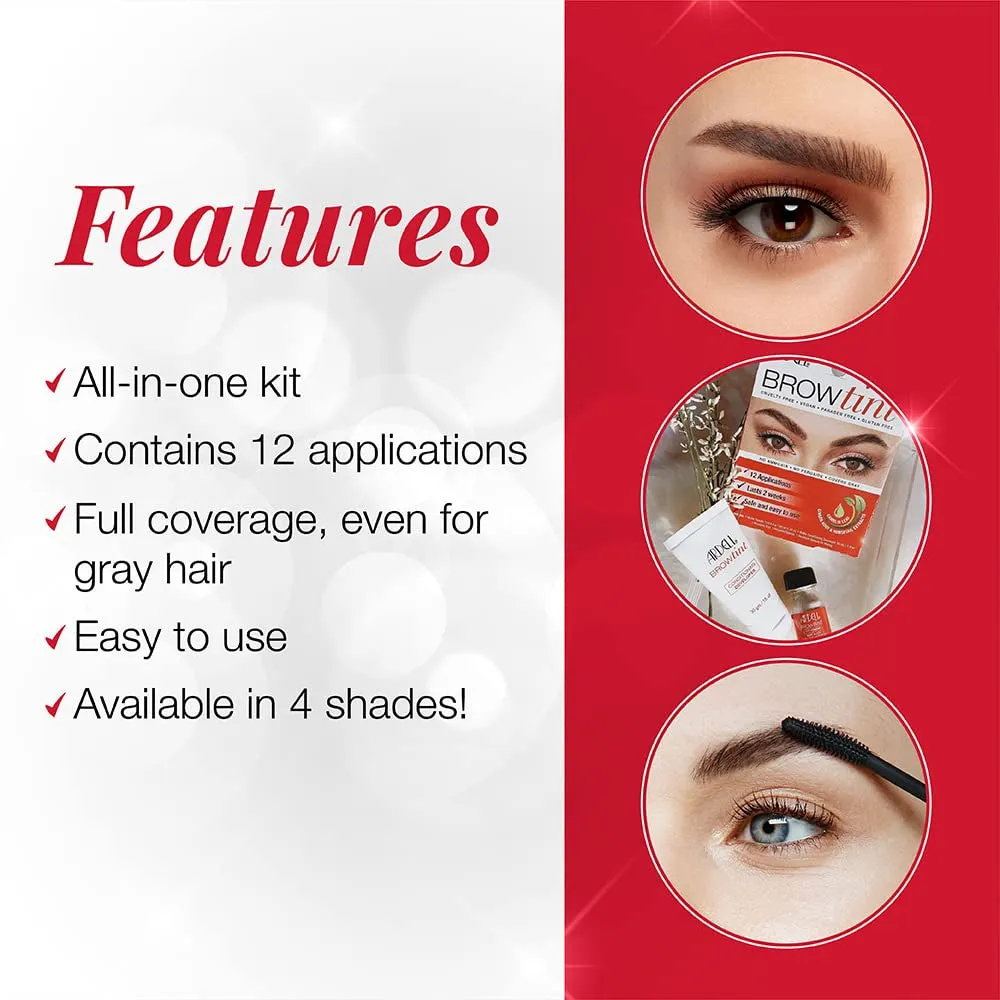 Brow Tint Medium Brown, Longer-Lasting, Semi-Permanent Brow Dye, with Natural Extracts, Complete Brow Tinting Kit, 1 Pack