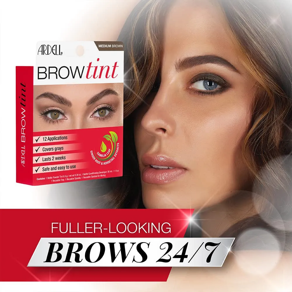 Brow Tint Medium Brown, Longer-Lasting, Semi-Permanent Brow Dye, with Natural Extracts, Complete Brow Tinting Kit, 1 Pack