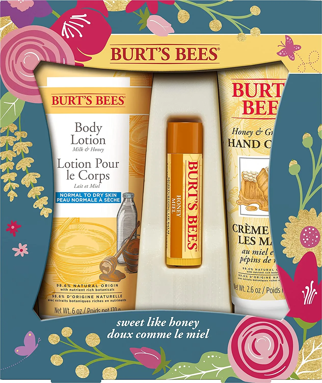 Burt's Bees Gift Set, 5 Essential Prodcuts, Deep Cleansing Cream, Hand Salve, Body Lotion, Foot Cream & Lip Balm, Travel Size